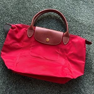 Longchamp small Le Pliage top handle bag tote red